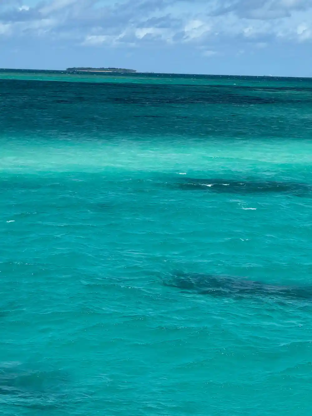 Shallow reef and a sand edge under bright sun